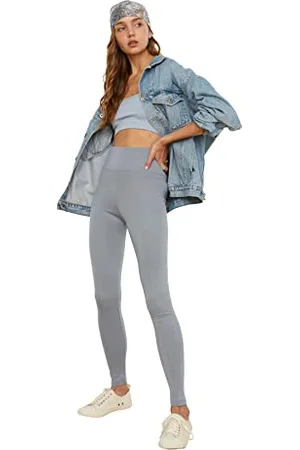 Trendyol Damen Gray High Waist Basic Knitted Tights Leggings, Gray, S EU