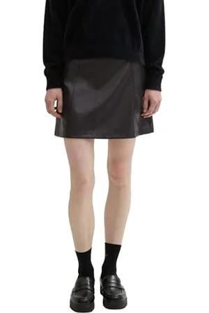 TOM TAILOR Damen Mini Rock aus Fake-Leder, 14482 - Deep Black, L