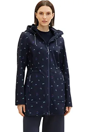 TOM TAILOR Damen 1037940 Softshell Mantel mit Kapuze, 26733-navy Colorful floral Design, L