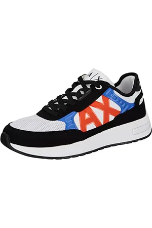 Armani Exchange Herren Dusseldorf Embossed Geometric Motifs Sneaker, Black+OP.WHT+Flame, 42 EU