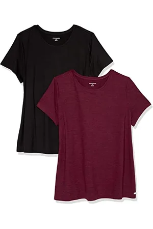 Amazon Damen Leichtes T-Shirt Mit Rundhalsausschnitt, Kurzen Ärmeln Und Schnelltrocknendem Funktionsstretch (Auch In Plus Size Erhältlich), 2er-Pack, , M