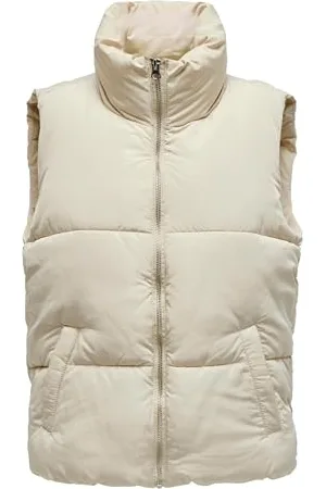 JDY JACQUELINE de YONG Damen Puffer Weste Wattierte Stepp Übergangsjacke ohne Ärmel Basic ohne Kapuze NEWERICA, Farben:Creme, Größe:34