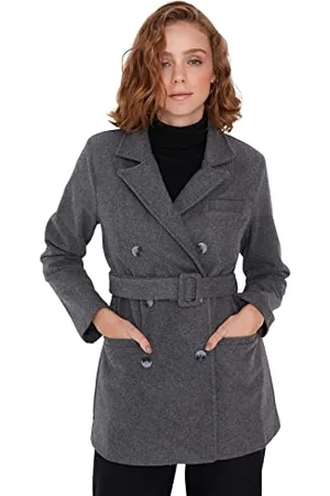 Trendyol Damen Damen Regular Wickelschnitt Plain Webstoff Mantel Coat, , 36 EU