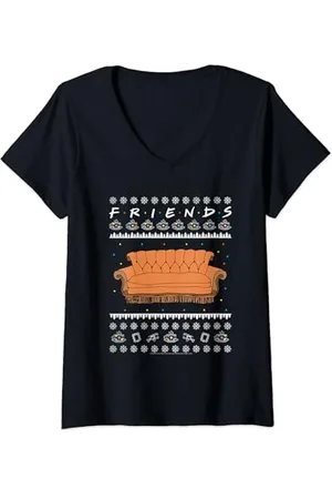 Friends Fair Isle Couch T-Shirt mit V-Ausschnitt