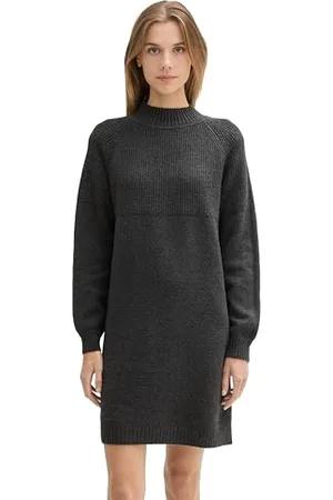 TOM TAILOR Damen Mini Strickkleid mit Stehkragen, , L