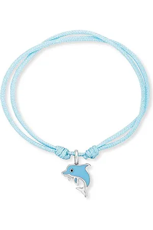 HERZENGEL Mädchen Kinder Armband aus hellblauem Nylon und einem Delfin Anhänger aus hellblauer Emaille - Ösenverschluss - längenverstellbar - nickelfrei