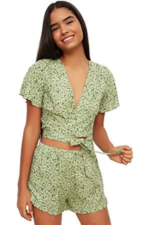 Trendyol Damen Floral Pattern Woven Pajama Set, , 34 EU