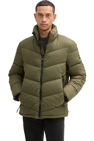 TOM TAILOR Herren 1042207 Pufferjacke mit verstaubarer Kapuze, 11848-Jungle Soil Green, S