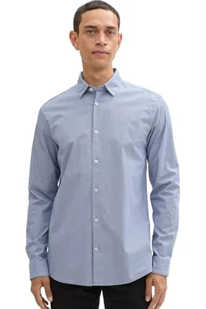 TOM TAILOR Herren 1042668 Tailliertes Hemd mit Alloverprint, 36041-Blue White Fine Check, Small