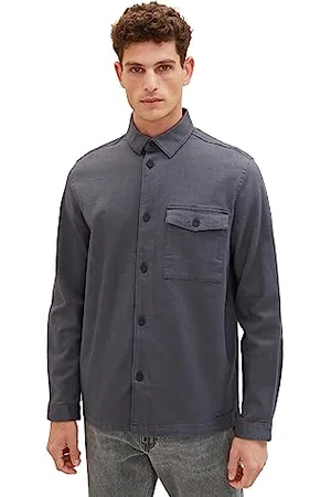 TOM TAILOR Herren 1037439 Dobby Overshirt Hemd mit hohem Stretch, 32375-black Zig zag Structure, L