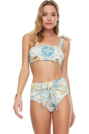 Trendyol Damen Gemusterte Bindung Detaillierter Bikini Bottoms, , 38 EU