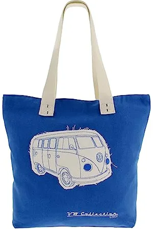 Brisa VW Collection - Volkswagen Wiederverwendbare Canvas-Einkaufs-Tüte-Strand-Tasche mit T1 Bulli Bus Motive (Silhouette/Blau)