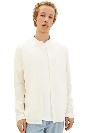 TOM TAILOR Herren 1037459 Relaxed Fit Hemd aus Baumwolle mit Stehkragen, 12906-Wool White, L