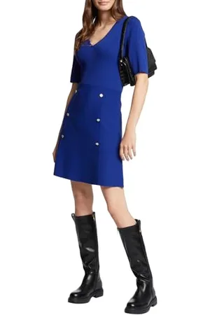 Morgan Kurzes, gestricktes A-Linien-Kleid Royal M