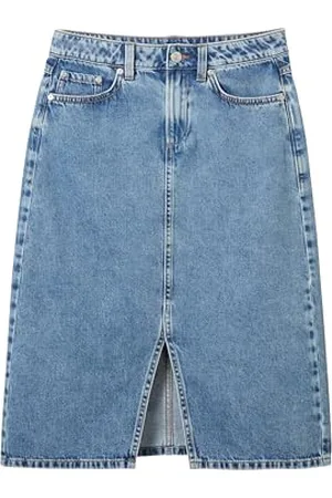 TOM TAILOR Mädchen Kinder Longstyle Jeansrock mit Schlitz, mid stone bright blue denim, 170