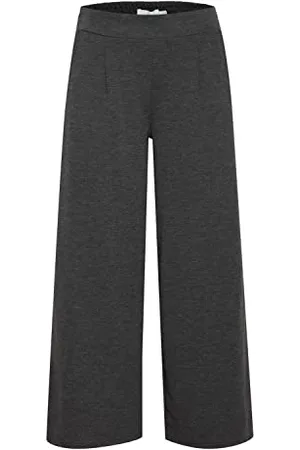 Ichi IHKATE SUS WIDE PA Damen Hose Stoffhose mit Stretch gerader Schnitt Elastikbund Crop Länge, Größe:XL, Farbe: