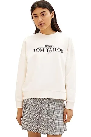 TOM TAILOR Damen 1039808 Oversized Sweatshirt mit Logo-Print, 10348-Gardenia White, XXL
