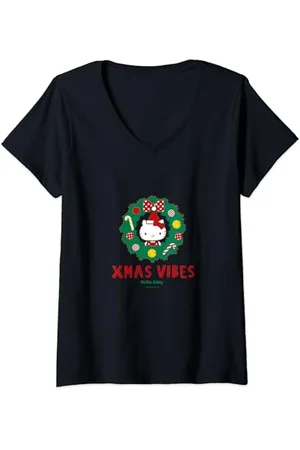 Hello Kitty Xmas Vibes T-Shirt mit V-Ausschnitt