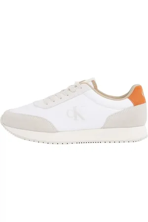 Calvin Klein Herren Runner Sneaker Retro Iconic Schuhe, Mehrfarbig (Bright White/Eggshell/A Orange), 41