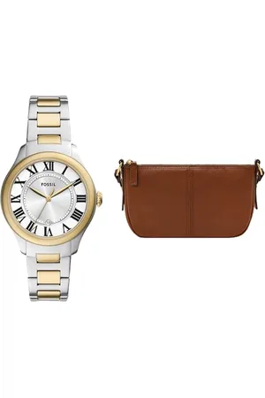 Fossil Damen Gilmore Zweifarbige Edelstahl Uhr und Jolie Tasche Braun, Set