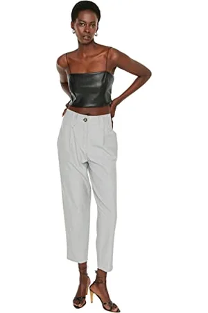 Trendyol Damen Damenhose, Hohe Taille, Gerades Bein, Karottenhose Hose, , 38
