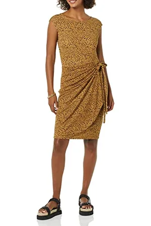 Amazon Damen Kleid in Wickeloptik mit Flügelärmeln und U-Boot-Ausschnitt, , S