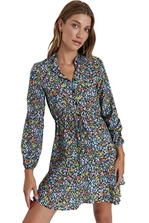 Trendyol Damen Woman Mini Standard High Neck Woven Dress Kleid, Multi-Color, 36
