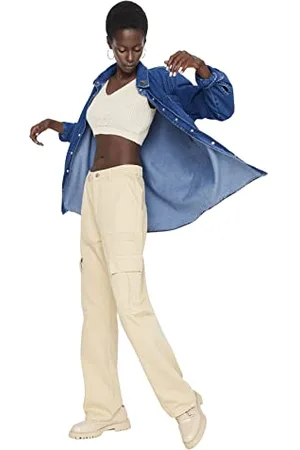 Trendyol Damen Jeans mit hoher Taille und weitem Bein der 90er Jahre Hose, , 62