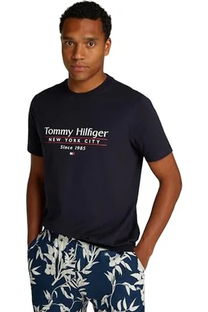 Tommy Hilfiger Herren T-Shirt Kurzarm Center Stack Tee mit Rundhalsausschnitt, Blau (Desert Sky), XXL