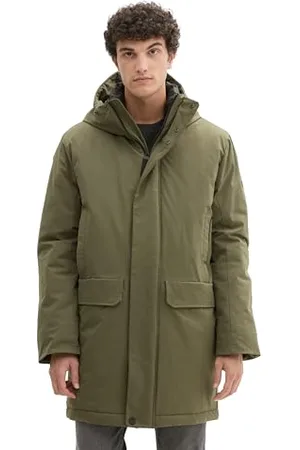 TOM TAILOR Herren 1041349 Technical Wintermantel mit Kapuze, 23802-Urban Olive Green, S
