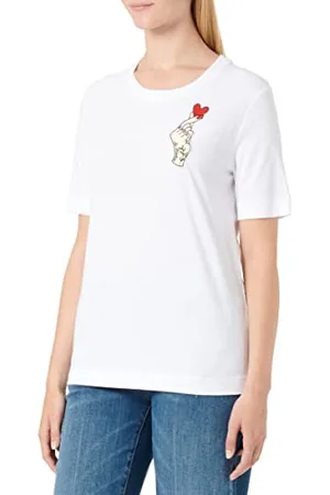 Moschino Damen Almindelig pasform med korte ærmer hjerte olografisk print T Shirt, , 48 EU
