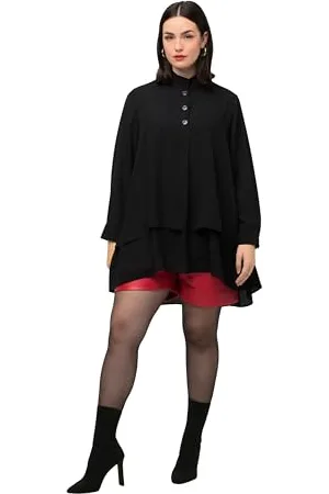 Ulla Popken Damen Tunika Volant mit Langarm Blusen, , 46-48