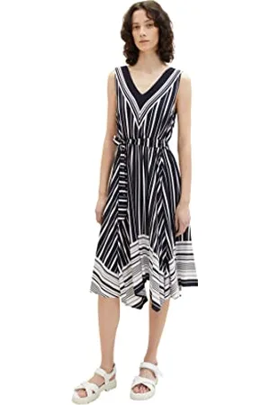 TOM TAILOR Damen 1038419 Sommerkleid mit Streifen, 27974-Navy White Vertical Stripe, 32
