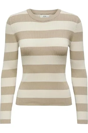 JDY Damen Gestreifter Langarm Strickpullover Striped Oberteil Gerippt Basic Knit Sweater Top PLUM, Farben: , Größe:S