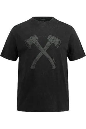 JP 1880 Herren, Tracht, Halbarm, Doppelaxt Print, Vintage Look, Brustprint, Rundhals T-Shirts, , 5XL
