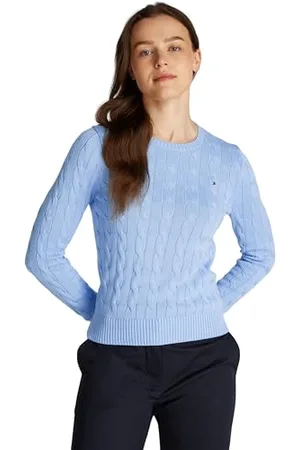Tommy Hilfiger Damen Pullover Co Cable Rundhalsausschnitt, Blau (Vessel Blue), L