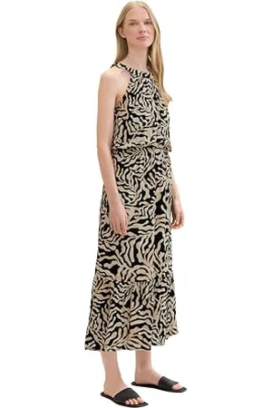 TOM TAILOR Damen gemustertes Maxikleid , black cut palmtree design, 44