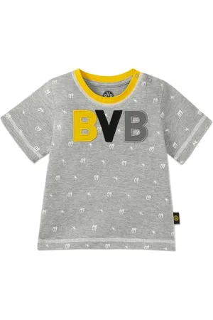 Borussia Dortmund BVB T-Shirt Kleinkinder Gr. 98/104 - Graues Shirt mit Großem „BVB“-Schriftzug und „09“-Druck, 90% Baumwolle, 10% Viskose
