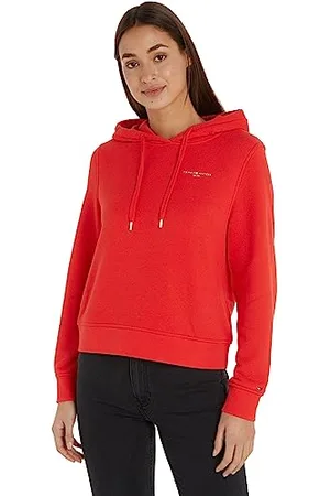 Tommy Hilfiger Damen Hoodie Logo Hoodie mit Kapuze, Rot (Fireworks), XXL