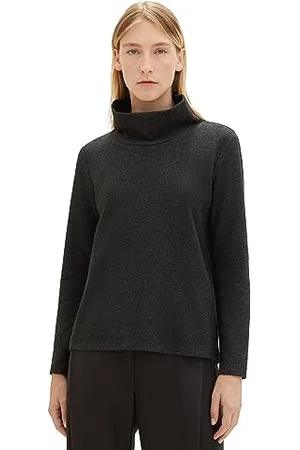 TOM TAILOR Damen 1038885 Cosy Sweatshirt mit Kragen, 34026-heringbone Structure Anthra, XL