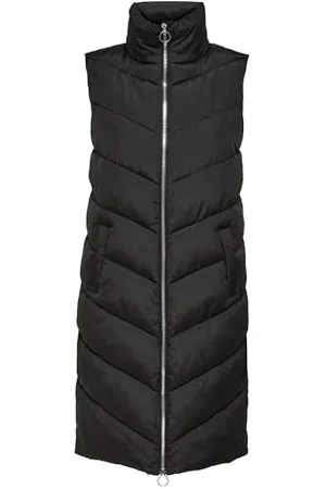 JDY Damen FINNO Long Padded Waistcoat New NOOS Jacke, Black/Detail:Silver Zip, S