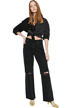 Trendyol Damen Ripped Detailed High Waist Wide Leg Jeans, , 34 EU