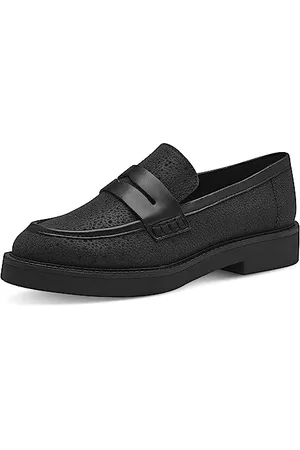 Marco Tozzi Damen Loafer ohne Absatz aus Kunstleder Klassisch, Schwarz , 36
