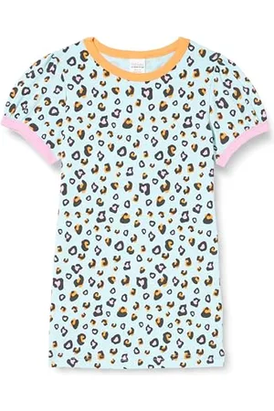 Green Cotton Mädchen Leo Puff S/S T-Shirt, Aqua/Tangerine/Pastel, 128 EU