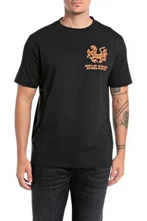 Replay Herren T-Shirt Kurzarm mit Logo-Print, Schwarz (Black 098), XXL