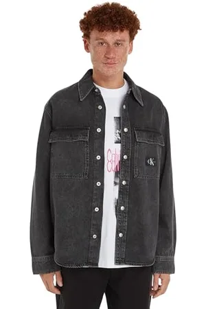 Calvin Klein Jeans Herren Jeanshemd Relaxed Linear Denim Shirt Langarm, Schwarz (Denim Black), S