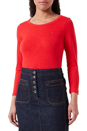 Tommy Hilfiger Damen Langarmshirt 1985 Slim Slub Basic, Rot (Fireworks), L