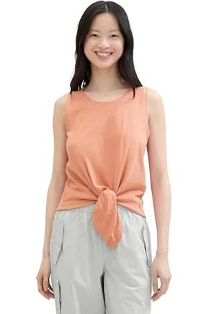 TOM TAILOR Damen Basic Tanktop mit Knotendetail, burnt terracotta, XL