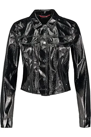 Taifun Damen Jacke in Lack-Optik Langarm, Manschette unifarben Black 42