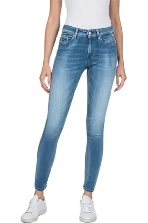 Replay Damen Jeans Luzien Skinny-Fit Hyperflex White Shades mit Stretch, (Blau), 30W / 30L